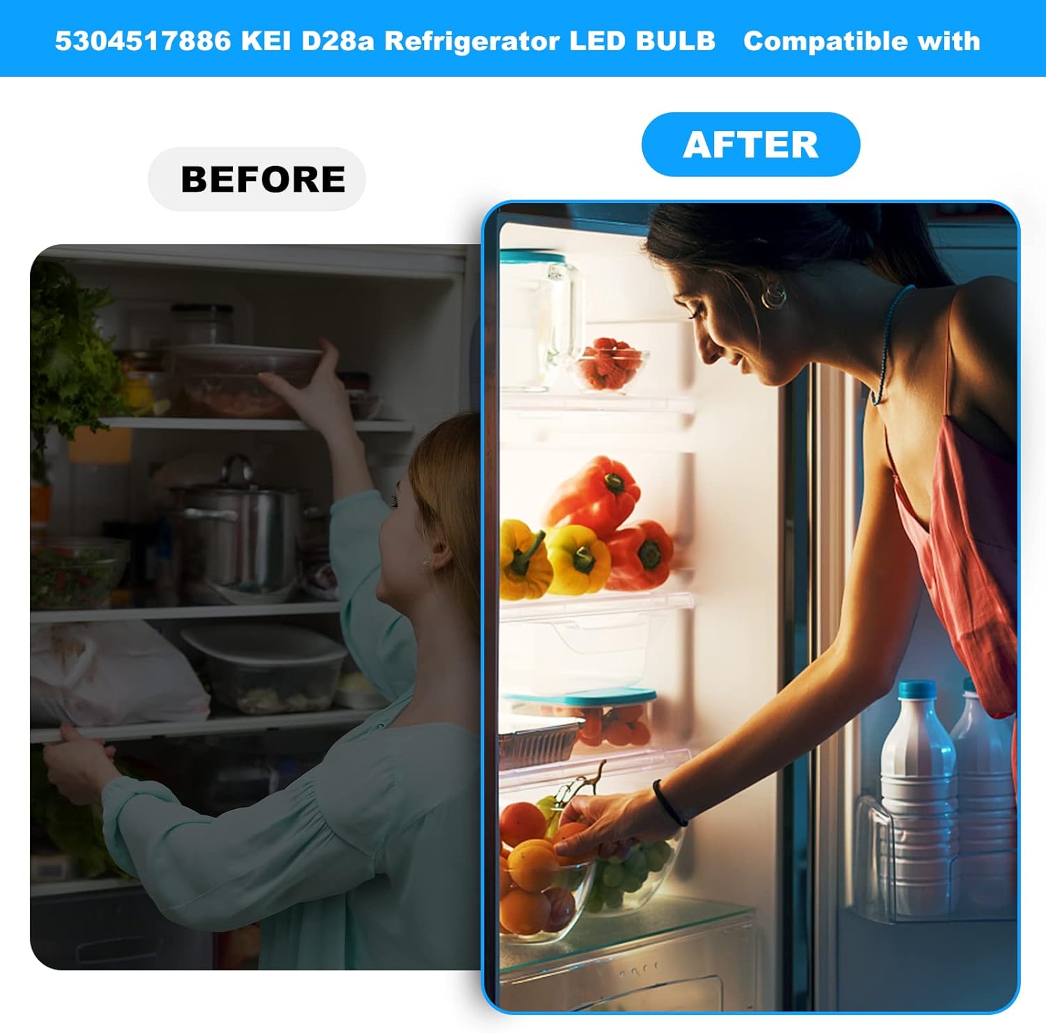 KEI D28a KEL2811 LED Bulb 5304517886 Replacement for Frigidaire Kenmore Electrolux Refrigerator 5304498578 7297114000 7241552801 E17 3.8W 100V-265V Freezer Lamp - 1 Pack