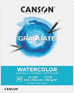 Canson Graduate Watercolor Paper Pad, 11x14 in | Foldover Pad, 20 Sheets (117lb/250g) Artist Paper for Adults and Students, for Painting, Gouache, Mixed Media, and Ink