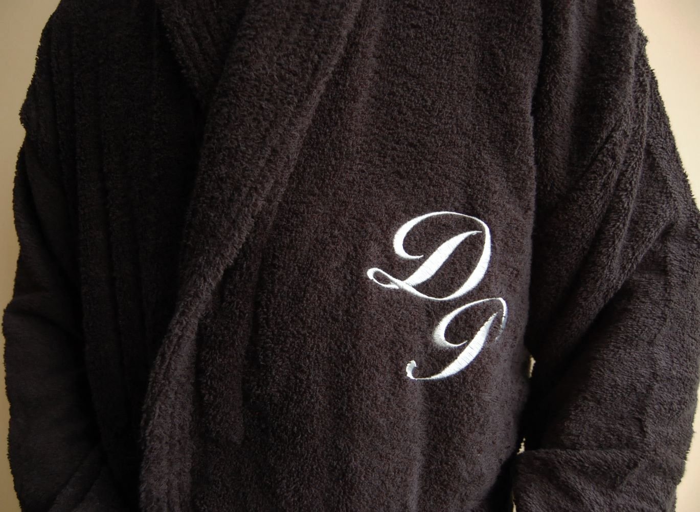 BGEUROPE Personalizado Monograma con capucha Algodón Albornoz de baño de rizo Negro, 100% algodón, Pequeño