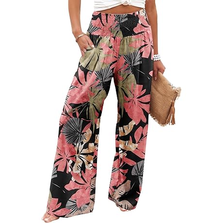 Floral Print Shirred Waist Pants