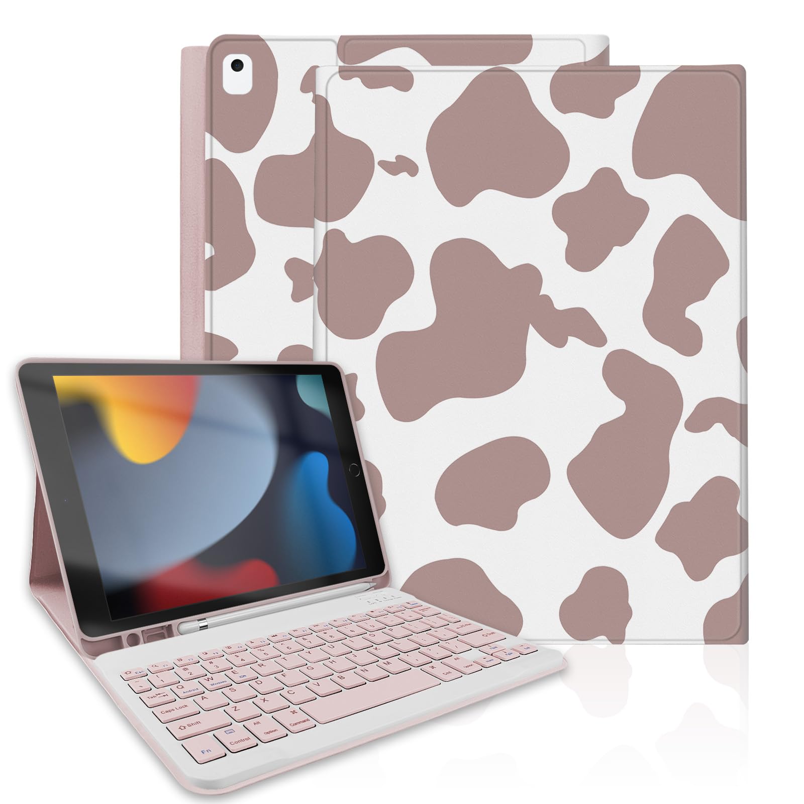 TopPerfekt for iPad 9th Generation Keyboard Case 10.2" 2021, Magnetically Absorbent, Auto Sleep/Wake, Pencil Holder for iPad 8th Gen 2020, 7th Gen 2019, Air 3rd, pro 10.5" - Brown Cow