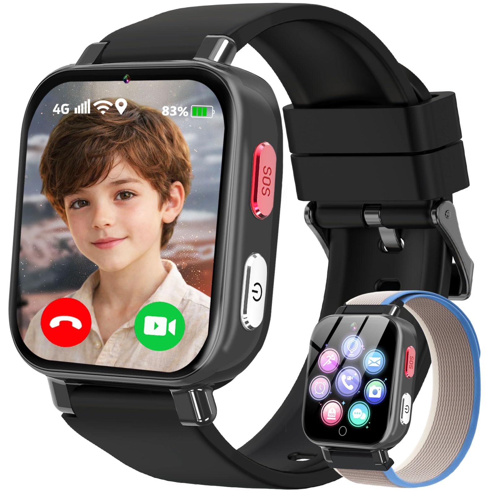 4G Smartwatch Kinder mit GPS und Telefon, Armbanduhr Junge Mädchen mit Video/Telefonanruf, SOS Notruf, Wecker, Schulmodus, Schrittzähler, Puzzlespiel, Kinderuhr für Geschenke 4-12 (4G Black)