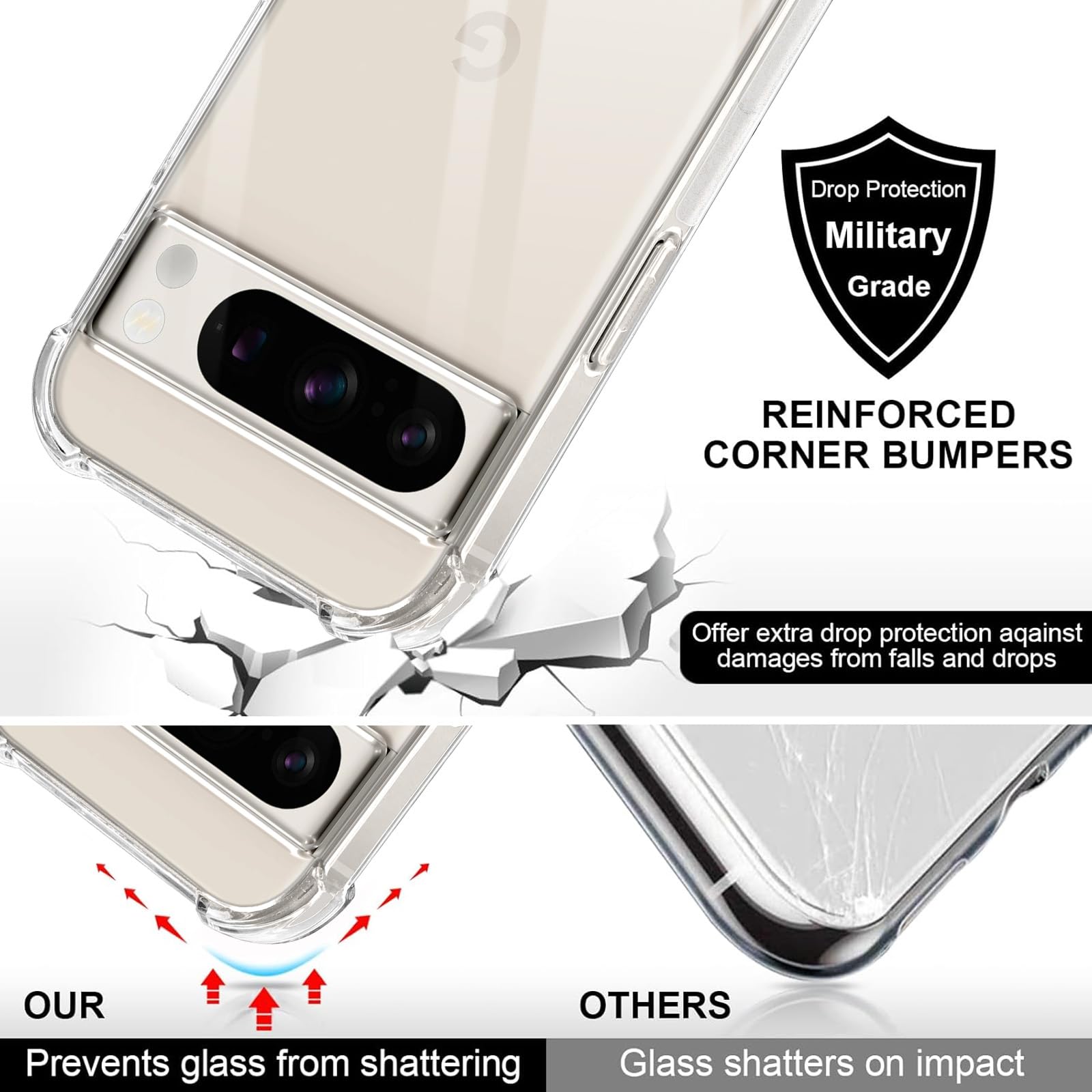 Custodia Con Cordino Per Google Pixel 8 Pro: Cover TPU Morbida Trasparente, Laccio Regolabile In Metallo, Colore Nero