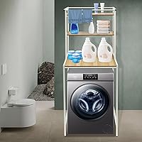 Vista 5 de Soporte apilable para lavadora y secadora, estante de almacenamiento para secadora con estante de 3 niveles, estante de almacenamiento para lavadora