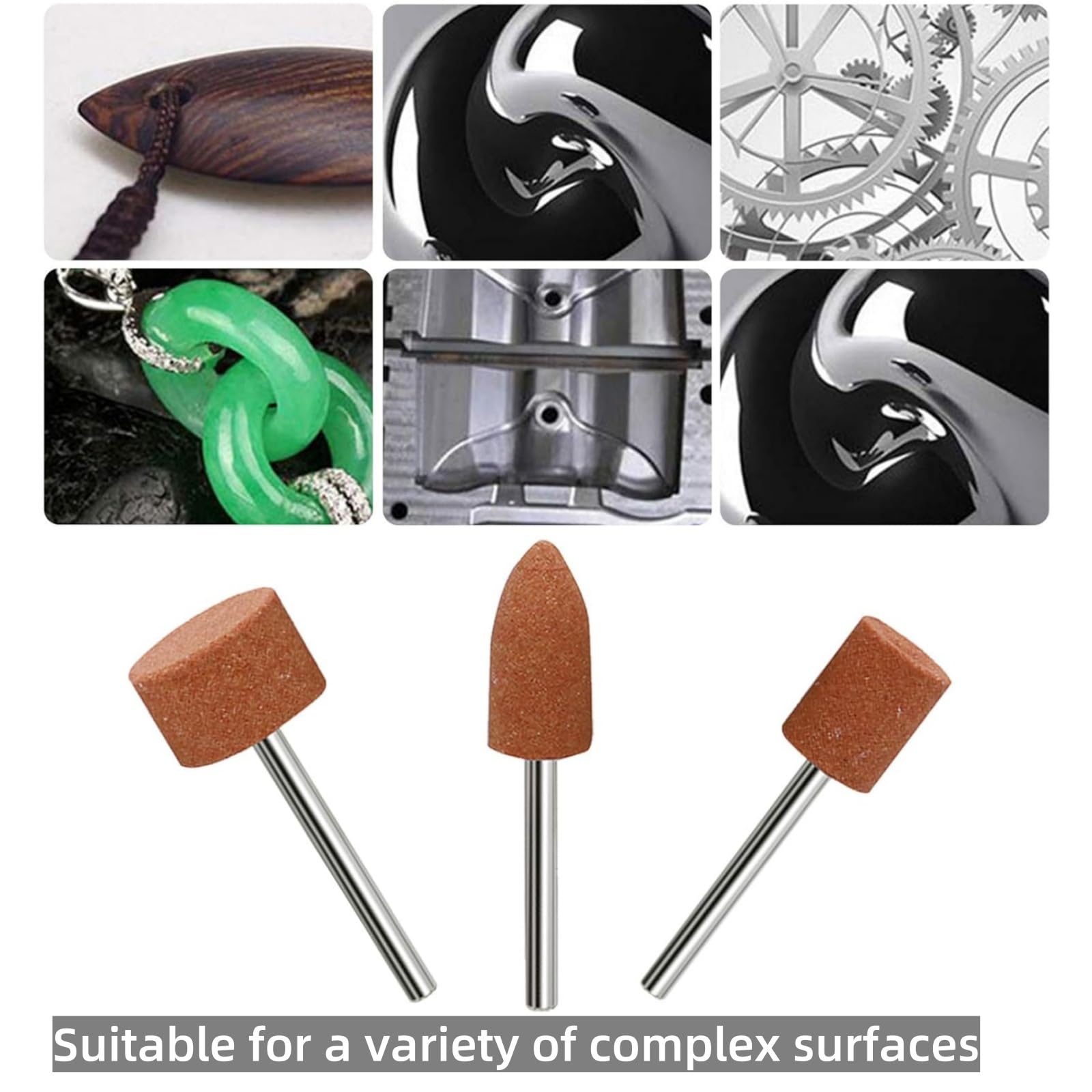 Seconero 66 Stuks Korund Slijpstiftset, Schuurbits voor Rotary Tool, Stenen Slijpkop, Slijpsteen Schuurboren met 1/8 Schacht, Slijpschijfkop, voor Gebruik op Edelstenen, Glas, Metaal en Hout