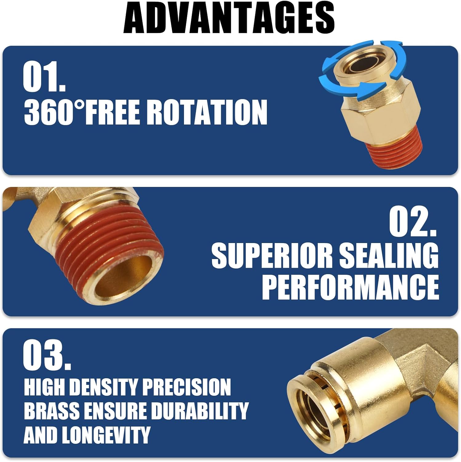 36 PCS Brass DOT Air Brake Line Fitting Assortment Kit 1/4" 3/8" 1/2" Push to Connect Repair Fittings Kit,Union/Tee/Elbow/Straight Air Brake Assortment Kit with Case