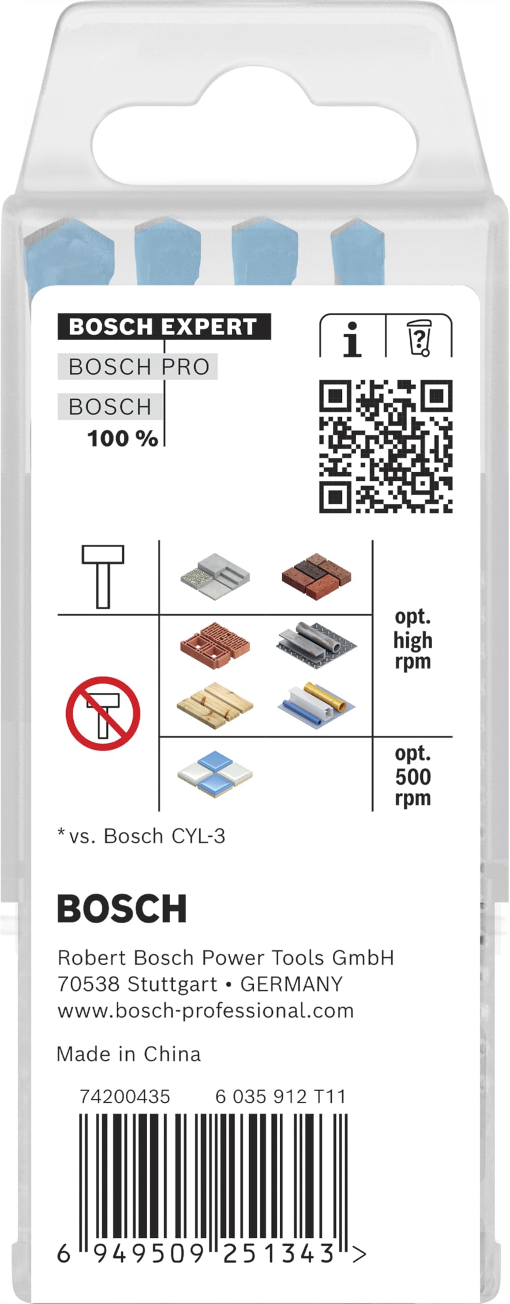 Bosch 5x Zestaw wierteł EXPERT HEX-9 Multi Construction (do Beton, Miękkie płytki ceramiczne, Ø 4,0, 5,0, 6,0, 6,0, 8,0 mm, Professional Akcesoria Wiertarki)