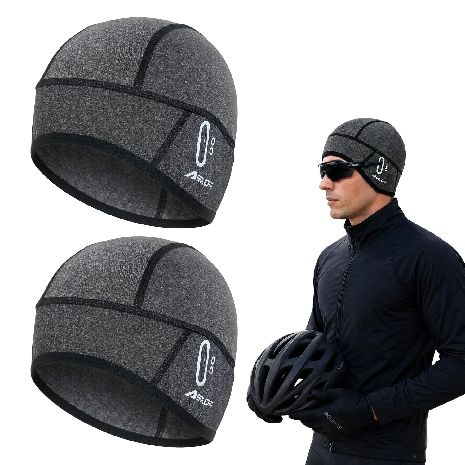Boldfit Skull Cap Helmet Liner for Men & Women, Breathable Sweat Wicking Mesh Head Cap with Glasses Holes for Bike Riding, Cycling, Running, Gym & Outdoor Sports, Under Helmet Cooling Caps- Black