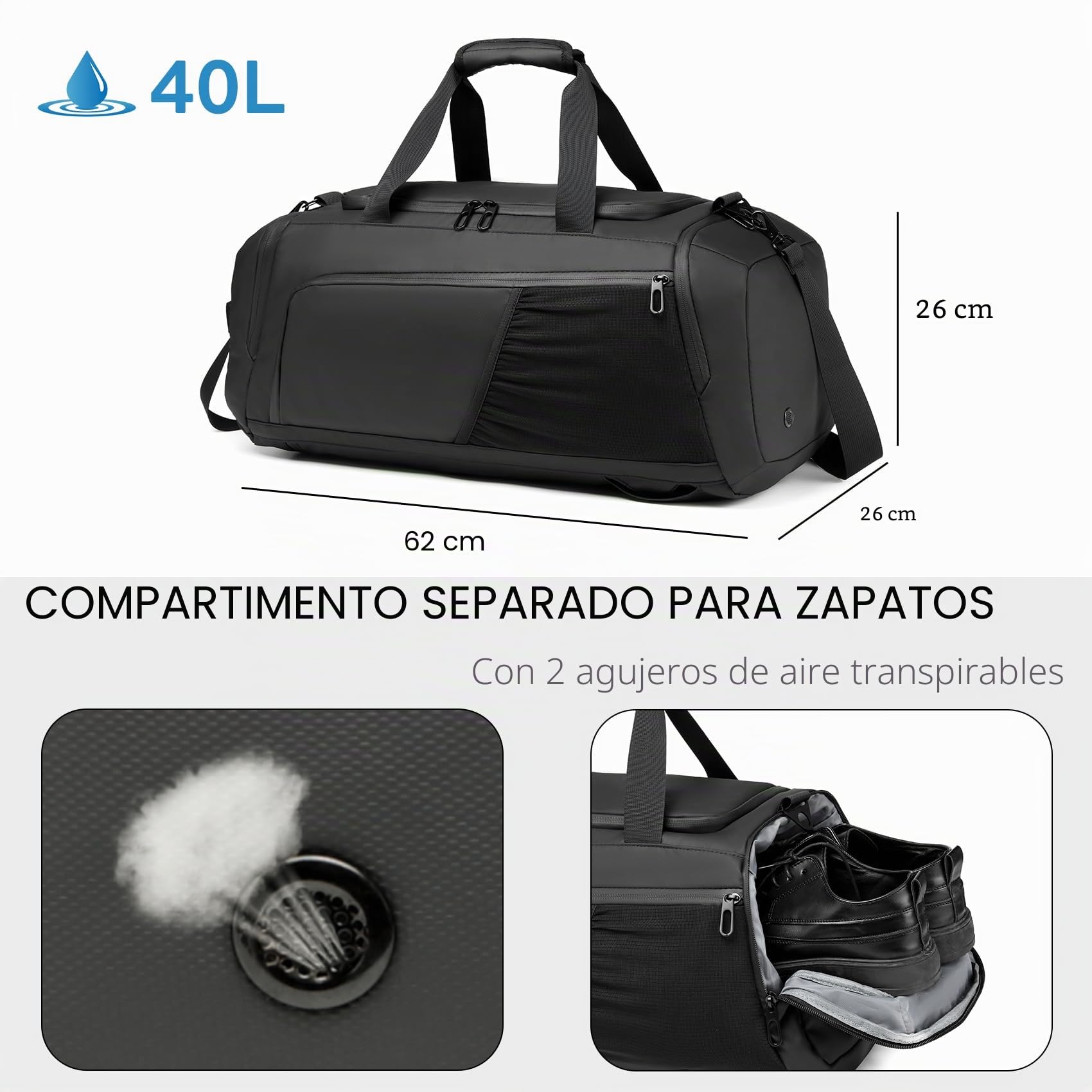 Bolsa de Lona Impermeable para Gimnasio, Bolsa de Viaje para Hombres y Mujeres, Bolsa de Noche con Compartimento para Zapatos