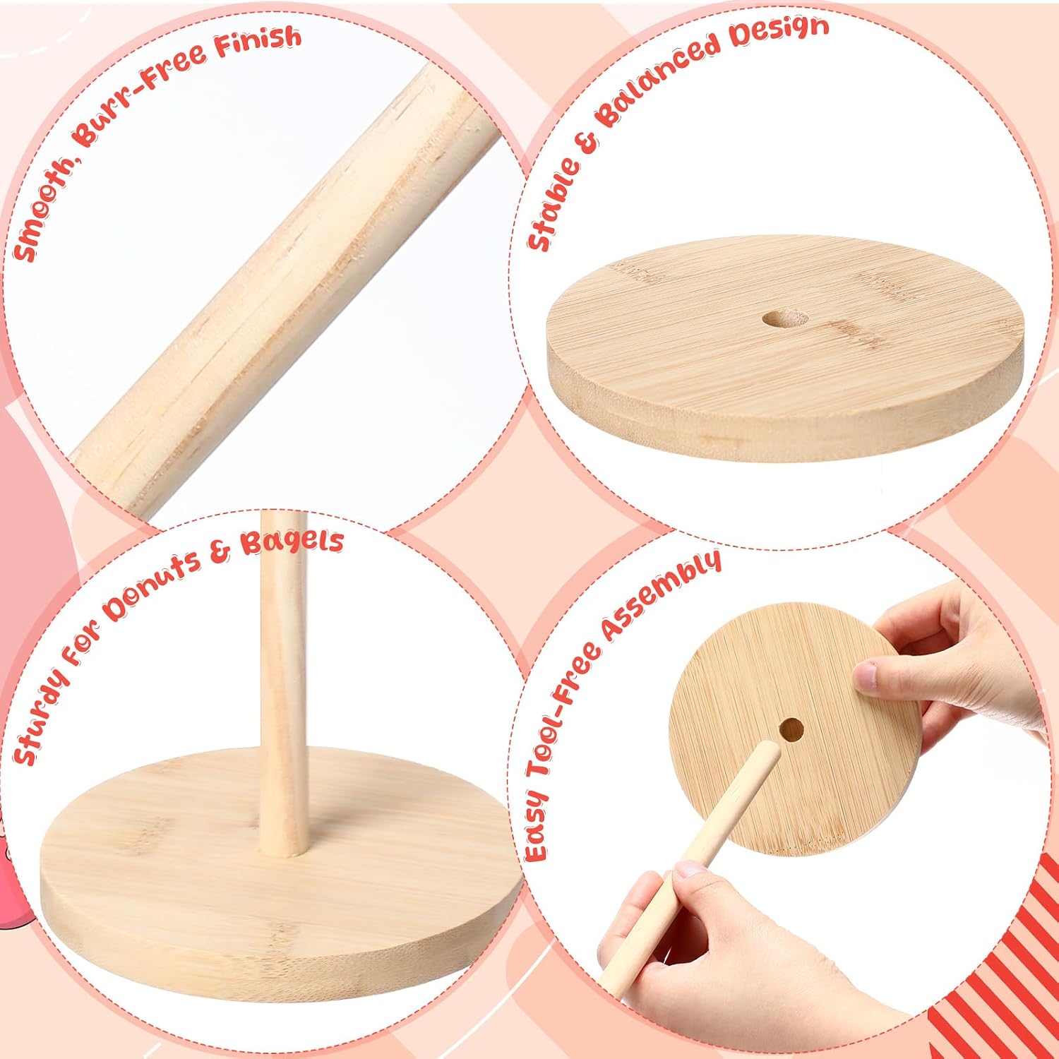 Lallisa 8 Pcs Wooden Donut Stand, Bagel Stand Holder for Dessert Table Farmhouse Donut Display Holder for Wedding Birthday Baby Shower Party Decoration