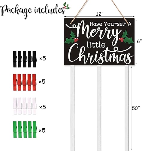 Miniatura 3 de Soporte para tarjetas de Navidad, exhibición de pared de madera Have Yourself A Merry Little Christmas con 20 clips de fotos para bricolaje, marcos