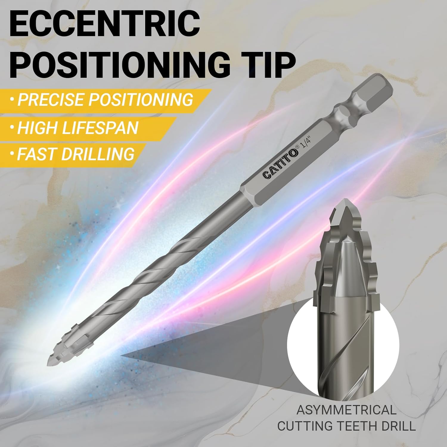 CATITO Multi-Tooth Concrete Drill Bit Set - 10PCS, Multi-Tooth Masonry Drill Bit, Carbide Tipped, Hexagonal Shank Drill bit, Glass, Brick, Ceramics, Plastic and Wood