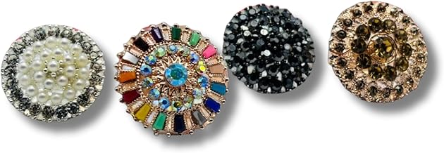 REENA Traditional Ethnic Adjustable Finger Ring Set, 4 Pieces, Multicolour Navratan, Pearls, Dark Grey & Rose Gold, Women's Cocktail Ring Collection