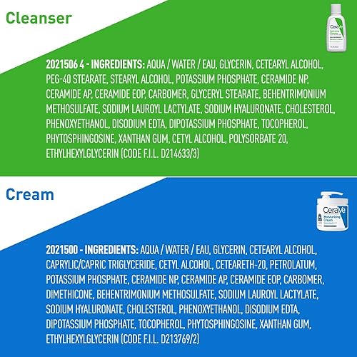 Miniatura 5 de CeraVe Crema hidratante y limpiador facial hidratante para el cuidado de la piel, paquete combinado para aliviar la piel seca, artículos esenciales