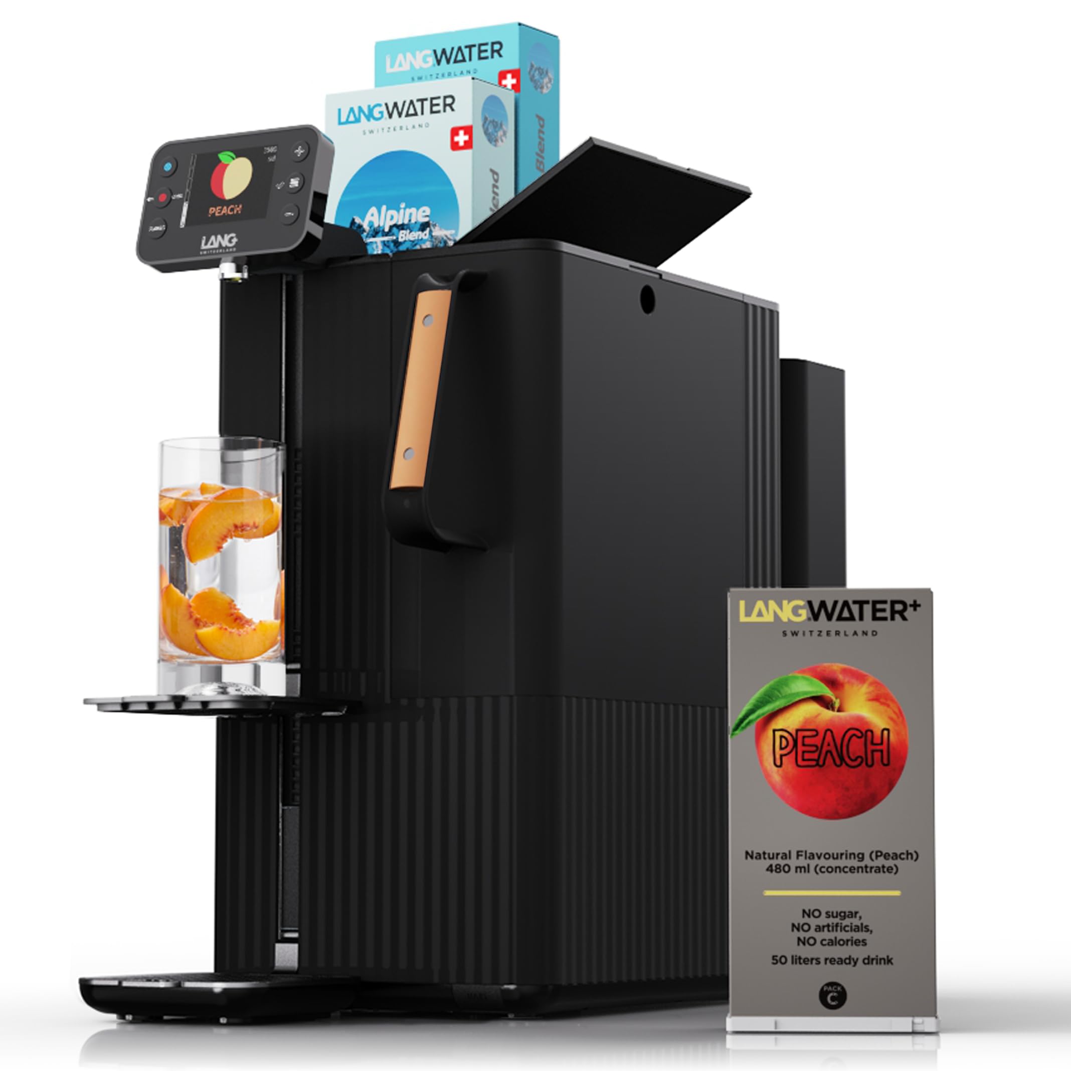LANG Water - Purificador de agua doméstica portátil, ósmosis inversa y mineralización, sin microplásticos, sin instalación, dispensador de agua caliente, con filtros, 2 paquetes minerales, 1 pesca
