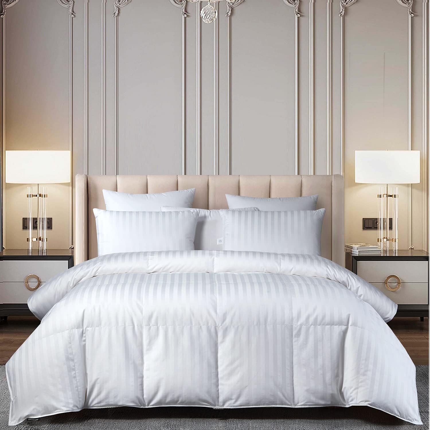 Beautyrest All Seasons Warmth Hungarian White Goose Down Comforter King Size- 750 Fill Power US Grown Cotton Fabric Down Duvet Insert 5-Star Luxurious Flffy Editon