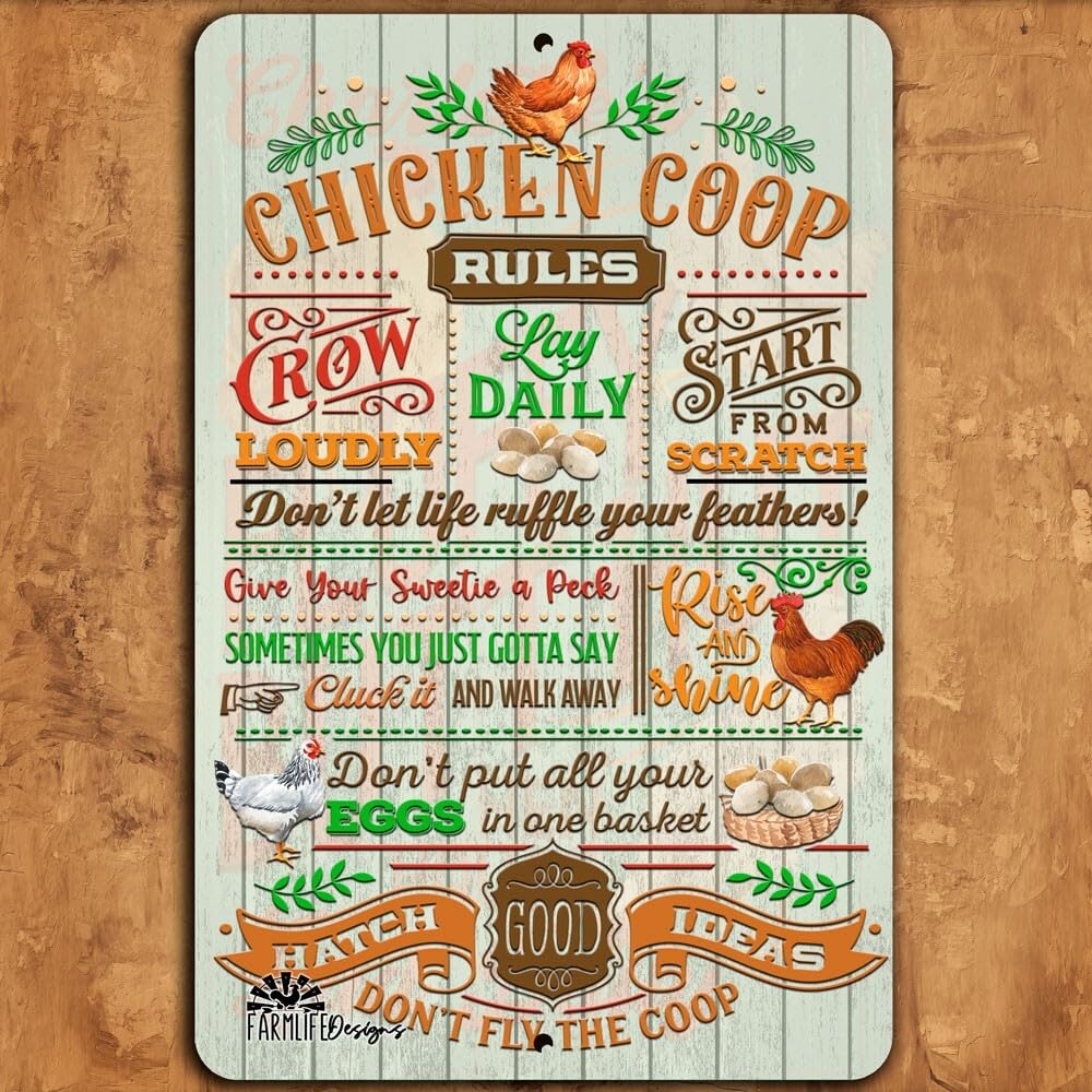 Chicken Coop Rules Sign, chickens sayings, hens, barn farm rooster decor, gift home decor
