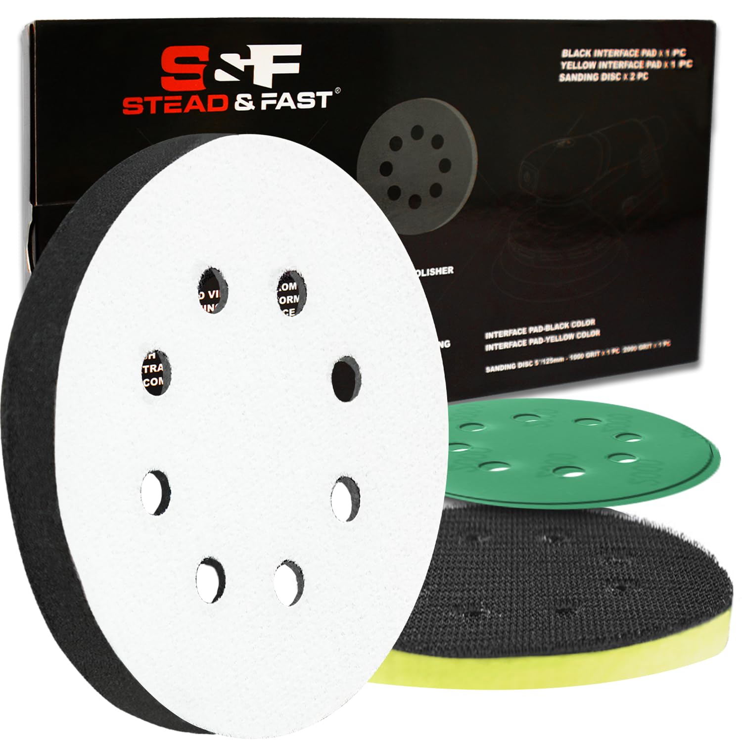 Orbital Sander Foam Pad 5 inch, Foam Sanding Pads for Orbital Sander 2pcs, Interface Pad 8 Holes, Hook and Loop Backing Pads, Soft Sander Cushion, Sponge Buffer by S&F STEAD & FAST