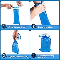 Vista 9 de Paquete de 40 bolsas de vómito desechables, resistentes a fugas, bolsa portátil azul para vómitos, 33.8 fl oz Emesis Vomit, vómito para vómito