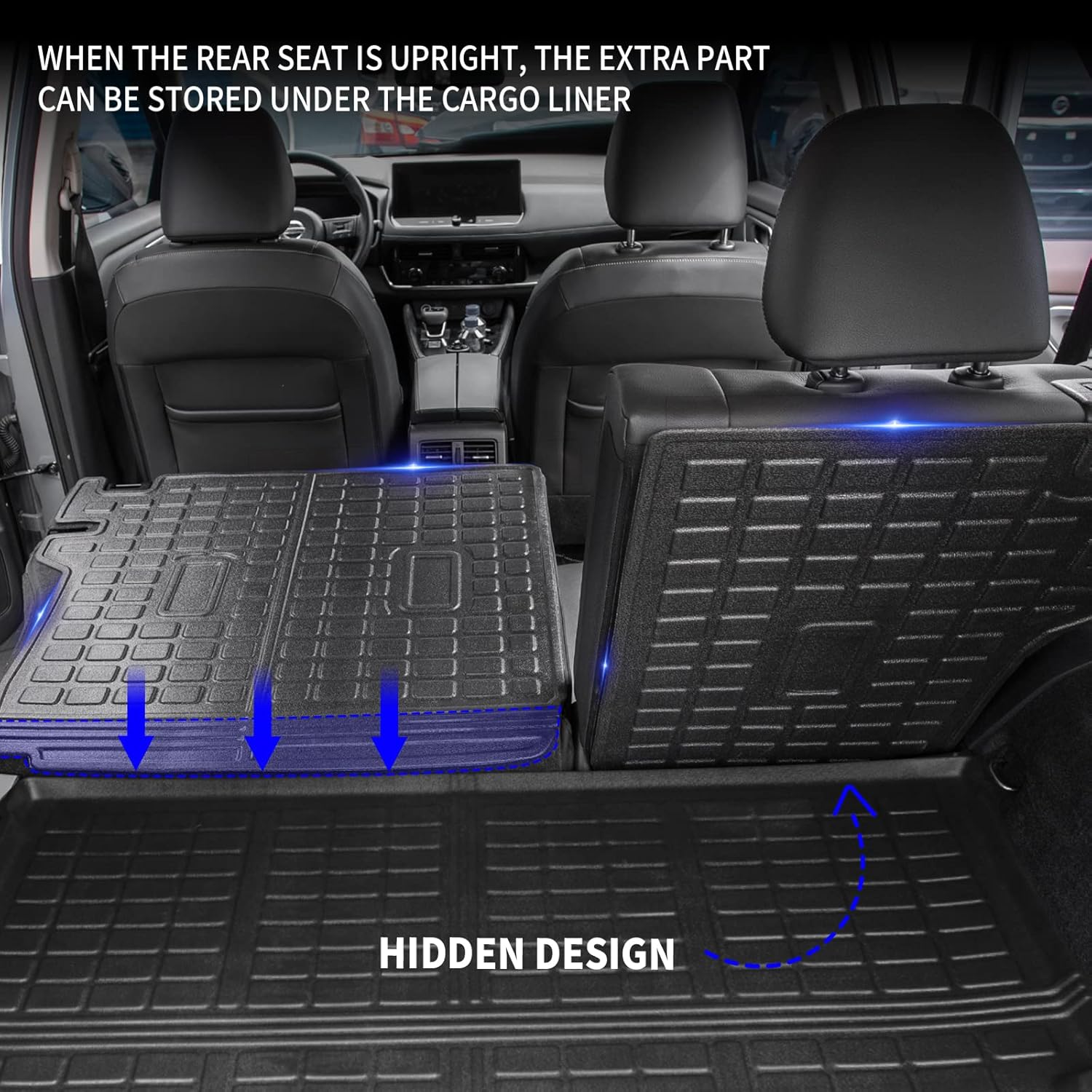 Rongtaod Cargo Mat Compatible with 2021-2025 2026 Nissan Rogue Rear Trunk Mat Cargo Liner Back Seat Cover Protector All Weather 2024 Rogue Accessories (Trunk Mat + Backrest Mats)