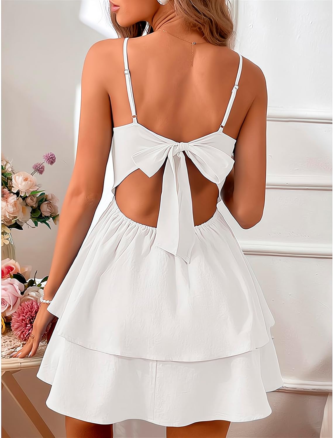 Women's Sexy Backless Halter Dress, Featuring Adjustable Bows V-Neck Mini Dres for Party,Homecoming Dresses - Image 6
