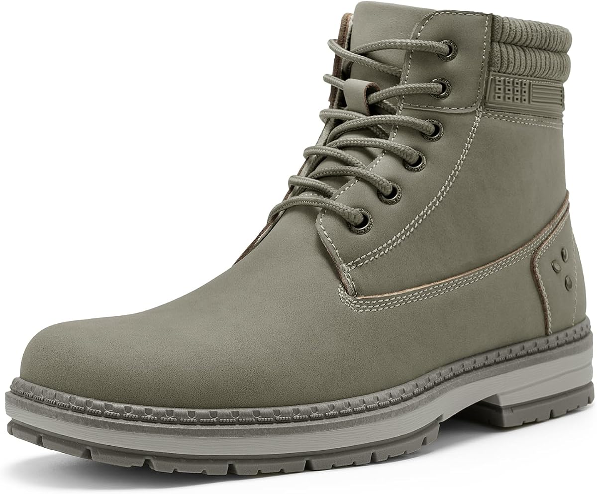 Mens Casual Hiking Boots Fashion Chukka Work Booties for Men | Ribbed Patchwork Cuff Ankle Support, Round Toe, Adjustable Laces, PVC Slip&Wear Resistant Sole, Outdoor Daily Multi-Scene