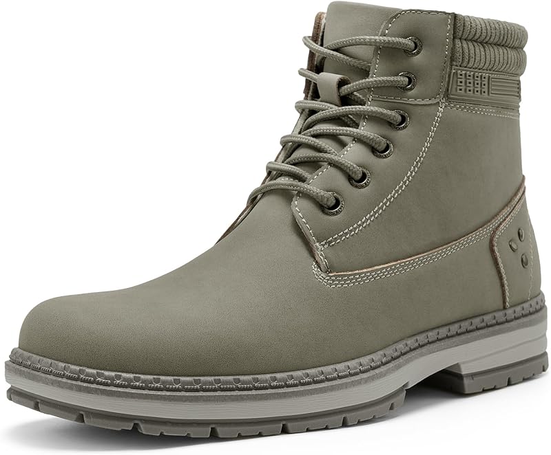 Mens Casual Hiking Boots Fashion Chukka Work Booties for Men | Ribbed Patchwork Cuff Ankle Support, Round Toe, Adjustable Laces, PVC Slip&Wear Resistant Sole, Outdoor Daily Multi-Scene