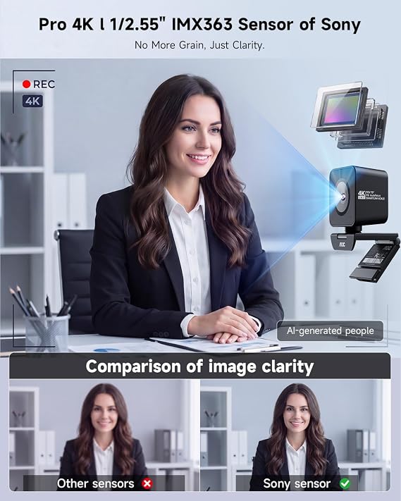 AOC 4K PRO Webcam with Sony IMX363 Sensor, PDAF Auto Focus, Privacy Cover