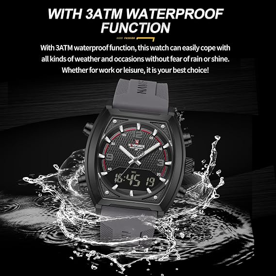 NAVIFORCE Fashion Business Mens Watches,Multifunctional Dual Display Waterproof Wristwatch,Gift Watch for Men