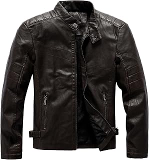 BOTCAM Leather Jacket Men's Slim Fit Faux Leather Jacket Autumn Winter Leather Jacket with Zip Pockets Bike Protective Jackets Warm Winter Jacket Lightweight Motorcycle Jacket Windproof Leisure Jacket