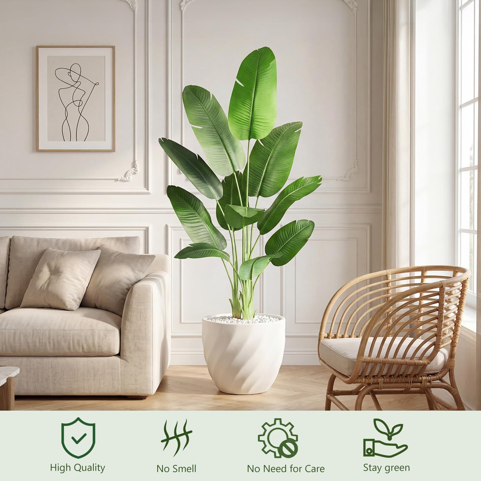 Arbre Artificiel 150m Oiseau du Paradis, Plante Artificielle PE Bananier Artificiel, Fausse Plante Interieur, Palmier Tropical Faux Arbre Vert avec Pot pour Decoration Maison Salon Chambre