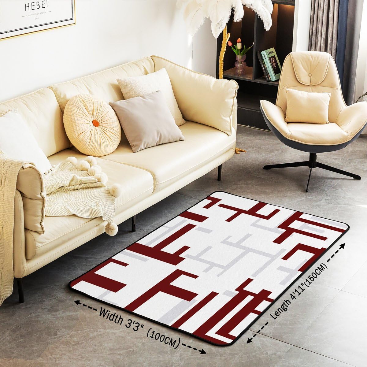 Erosebridal Geometric Area Rug 5x7 Red Grey Stripe Rug for Bedroom Living Room Abstract Stripes Carpet Decor Modern Art Indoor Floor Mat Non Slip