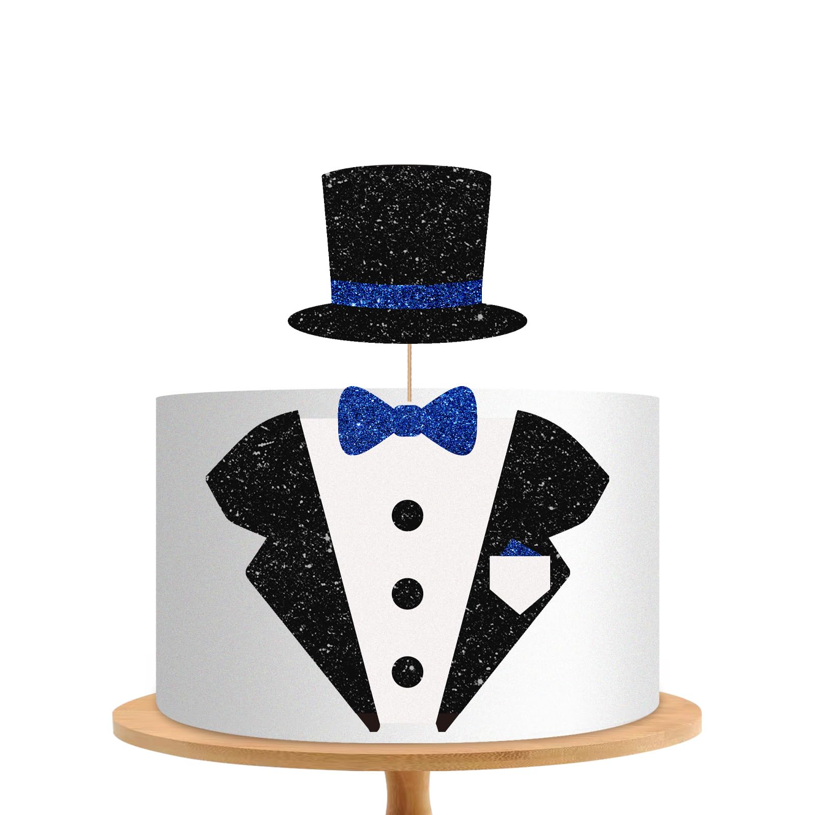 Little Man Cake Topper, Little Boss Cake Decor, Black&Blue Glitter Tuxedo Suit Bow Tie Cake Topper Set for Boy Baby Shower, Welcome Baby/Boy Men Birthday Party Supplies