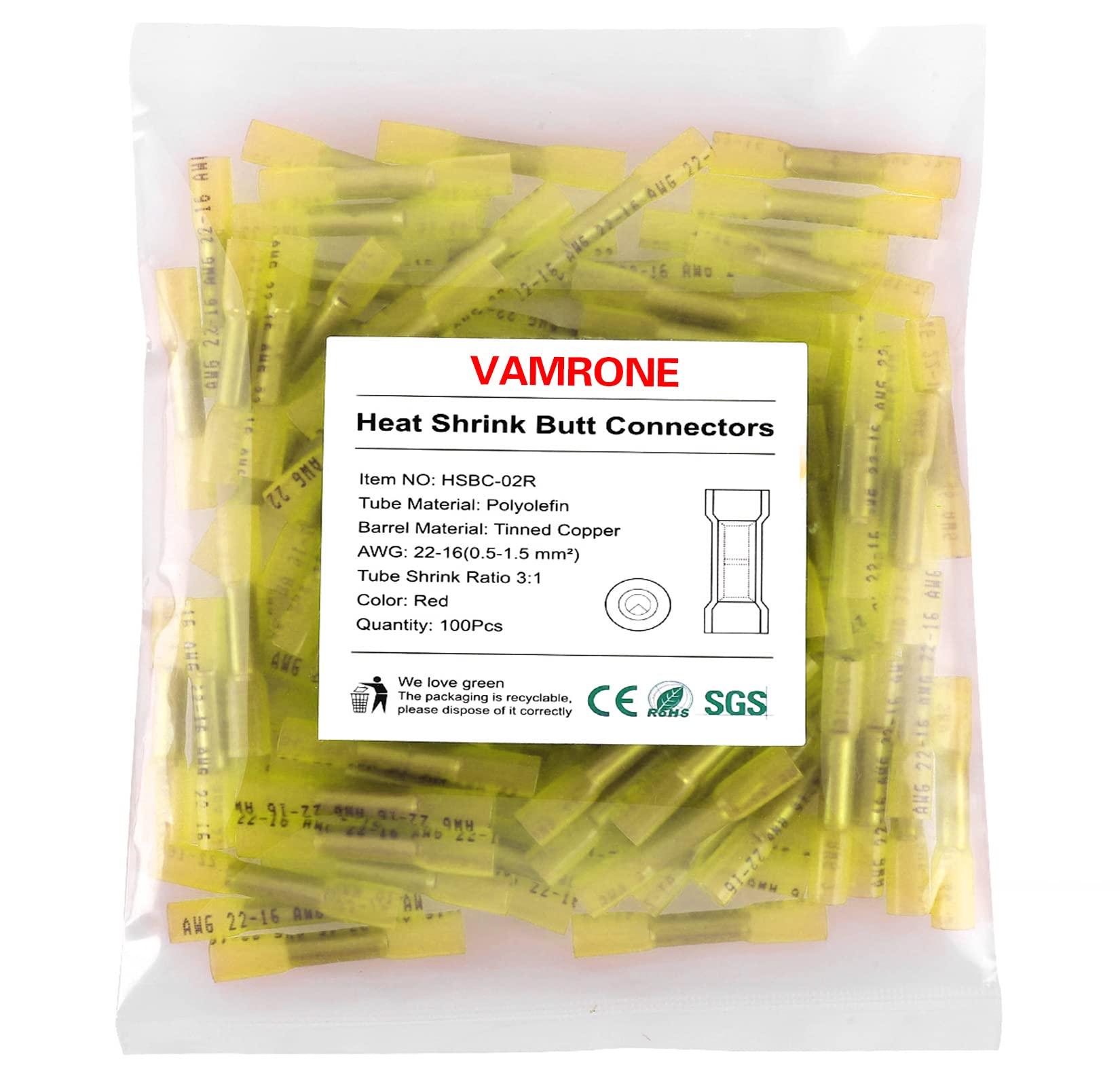 Heat Shrink Butt Connectors, 50Pcs 12-10 AWG Yellow Insulated Waterproof Electrical Wire Connectors Automotive Marine Grade Wire Crimp Terminals Butt Splices, Ideal for Boat, Truck, Stereo - Yellow