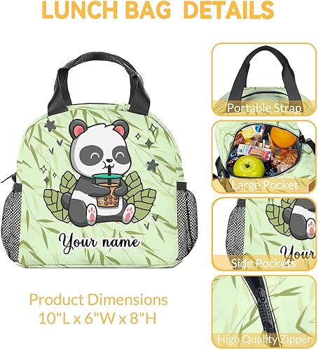 Miniatura 3 de Lonchera personalizada con diseño de panda para niños, lonchera aislada para niñas y niños, color verde, bonitas, reutilizable, pequeña con