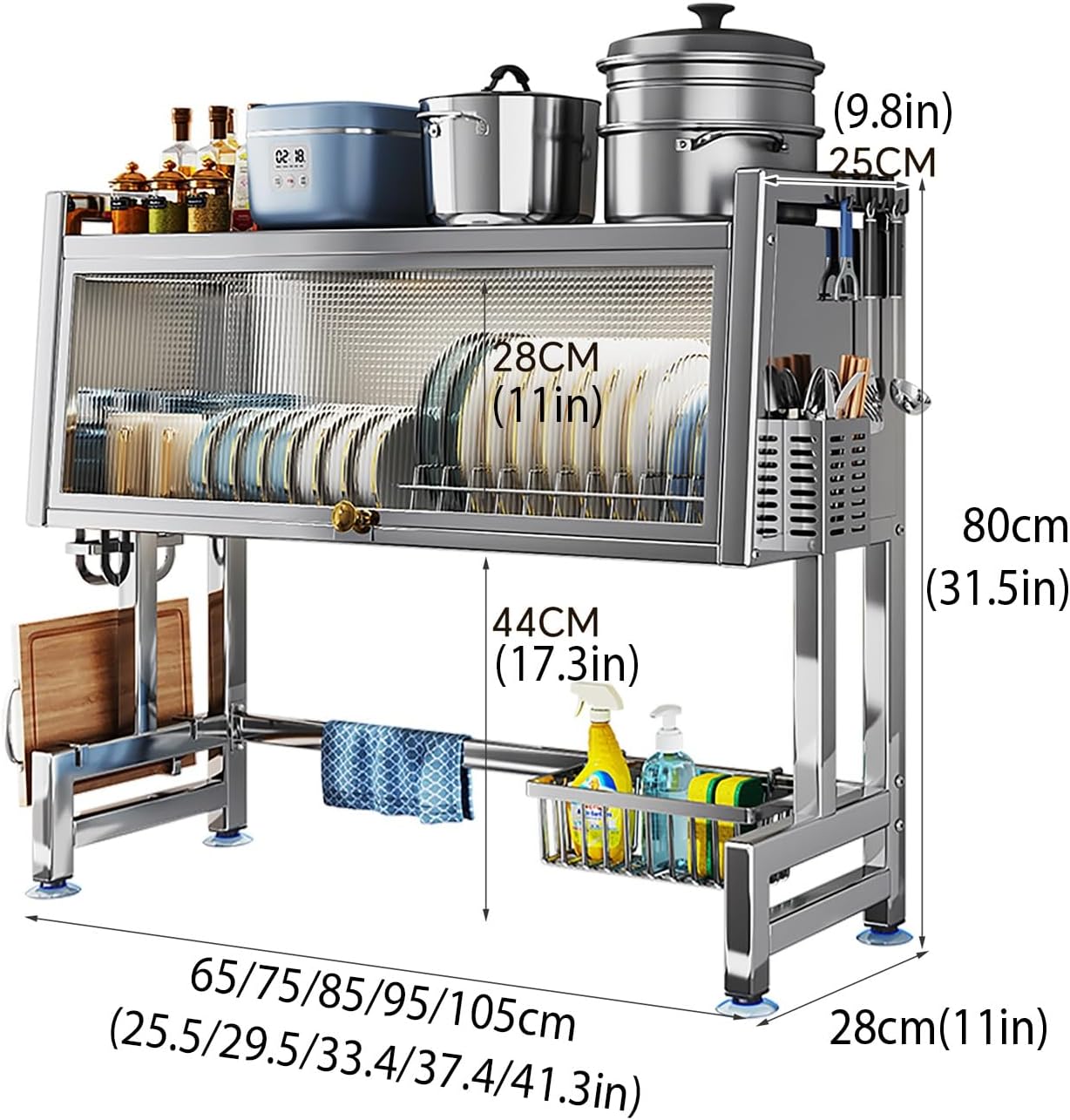 Stainless Steel Dish Rack with Flap,Kitchen Counter Utensil Holder Organizers,Escurridor De Platos para Fregadero Vertical Dish Rack,for Storage Kitchen Organization(105cm/41.3in)
