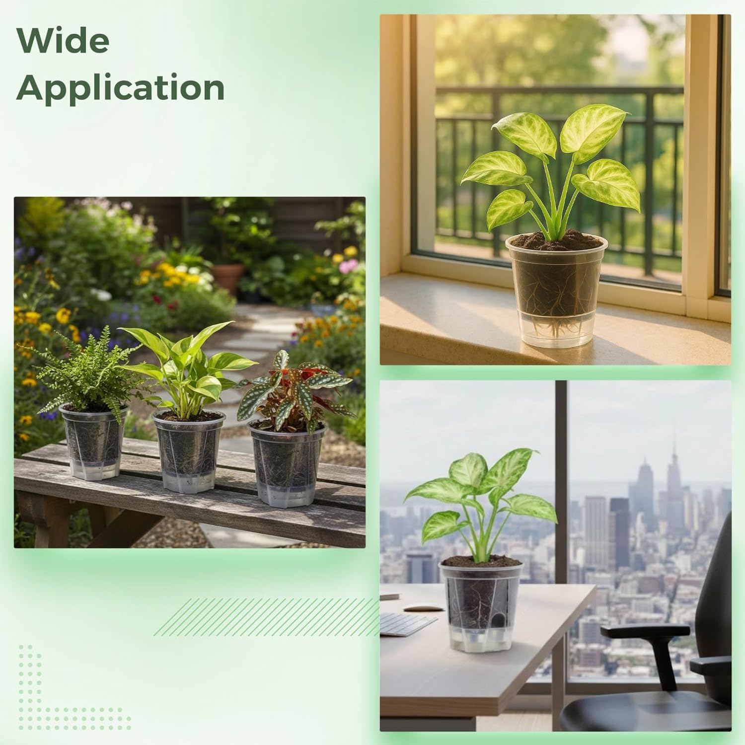 OMISTAR 9 PCS Self-Watering Pot with Reservoir, 3 Sizes Clear Plastic Plant Pots with Air and Drainage Holes, Indoor and Outdoor Flower Planters for Home Office, Healthy Root Growth - Image 3