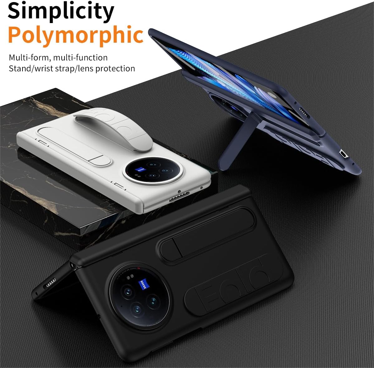 QUIETIP Stand Case Compatible with vivo X Fold 5 with Screen Protector,Shockproof Fold Protective PC Hard Bumper Cover,Blue