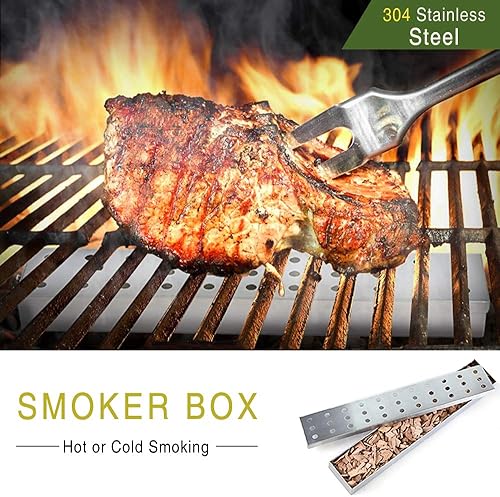 Miniatura 9 de Caja para ahumar barbacoa de acero inoxidable para asar a gas, funciona con astillas de madera, accesorios para parrilla y ahumador, caja de