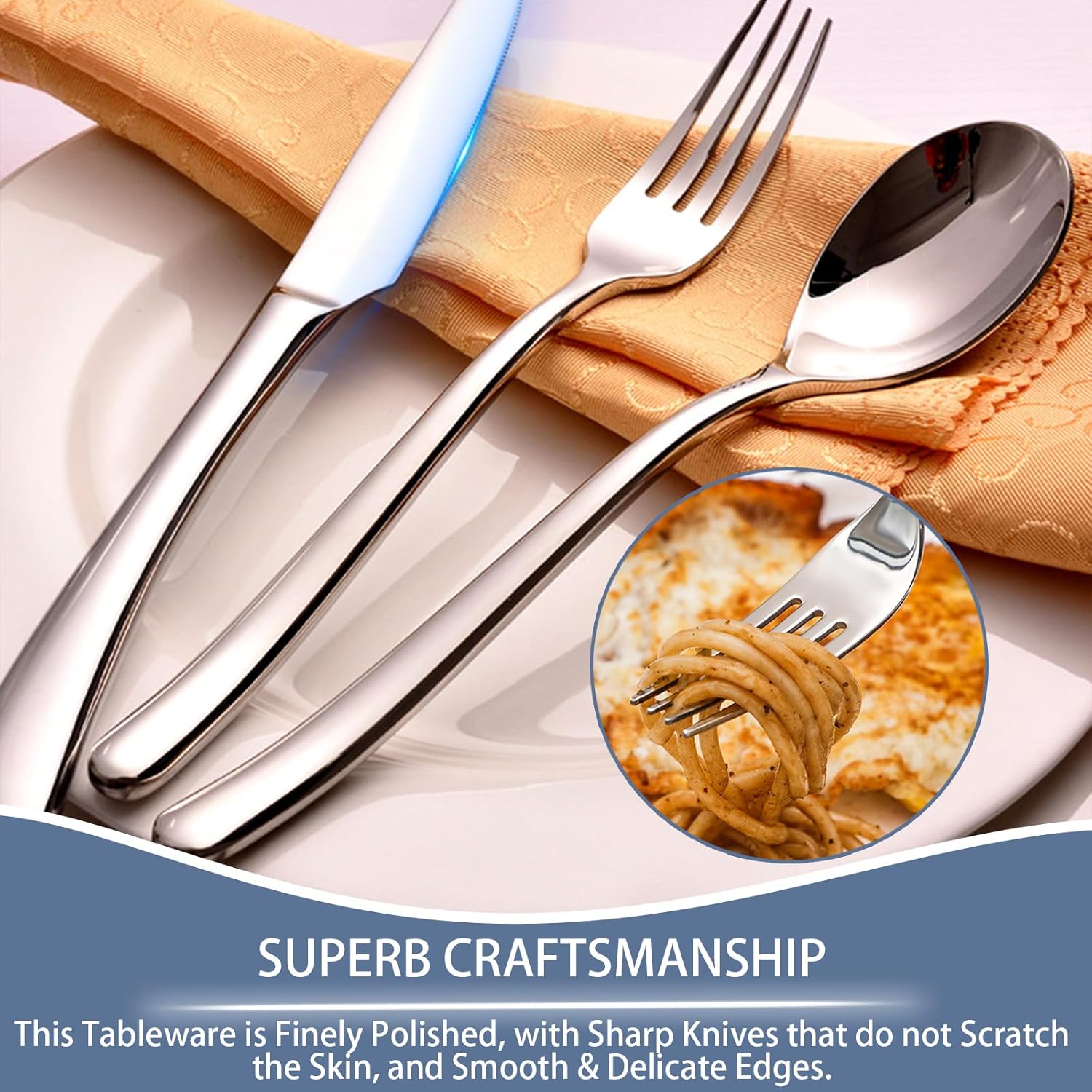 24 Pieces Flatware Set, Stainless Steel Cutlery Set with Silverware Holder, Spoons Forks Knives Set,Hanging Silverware Set Service for 6,Dishwasher Safe (Silver)