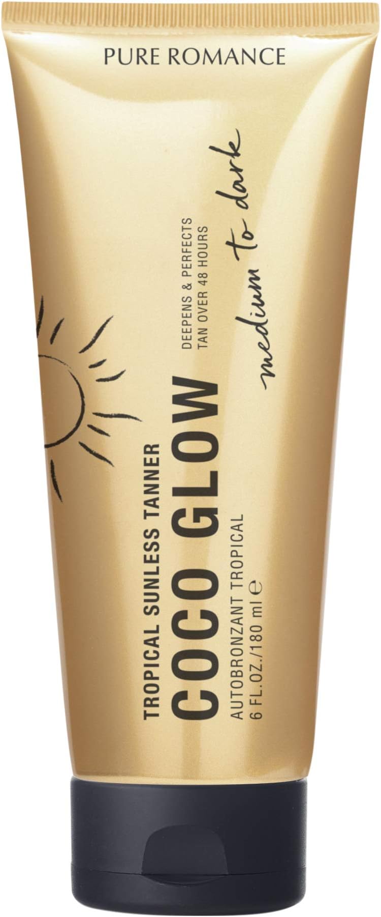 Pure Romance Coco Glow, Tropical Sunless Tanner Lotion, Self Tanner for Face and Body to Look Naturally Sun-Kissed and Healthy, Medium to Dark, 6 Fl Oz