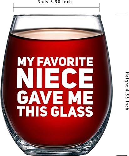 Miniatura 6 de Vaso de vino sin tallo con texto en inglés My Favorite Niece Gave Me This Glass para tías, tíos, regalos de sobrina, cumpleaños, boda, aniversario,