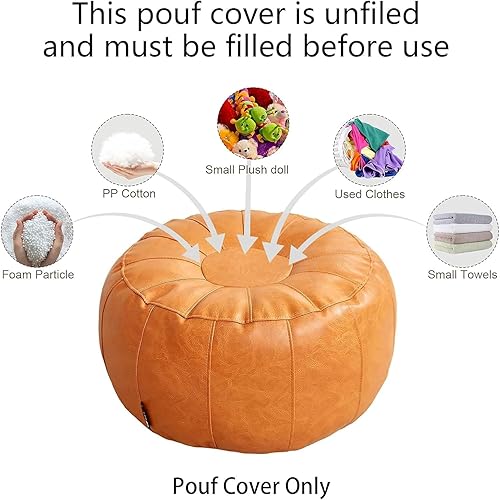 Miniatura 37 de Louis Donné Funda de puf sin relleno, taburete redondo otomano para reposapiés, puf de almacenamiento, puf de piel sintética impermeable, reposapiés