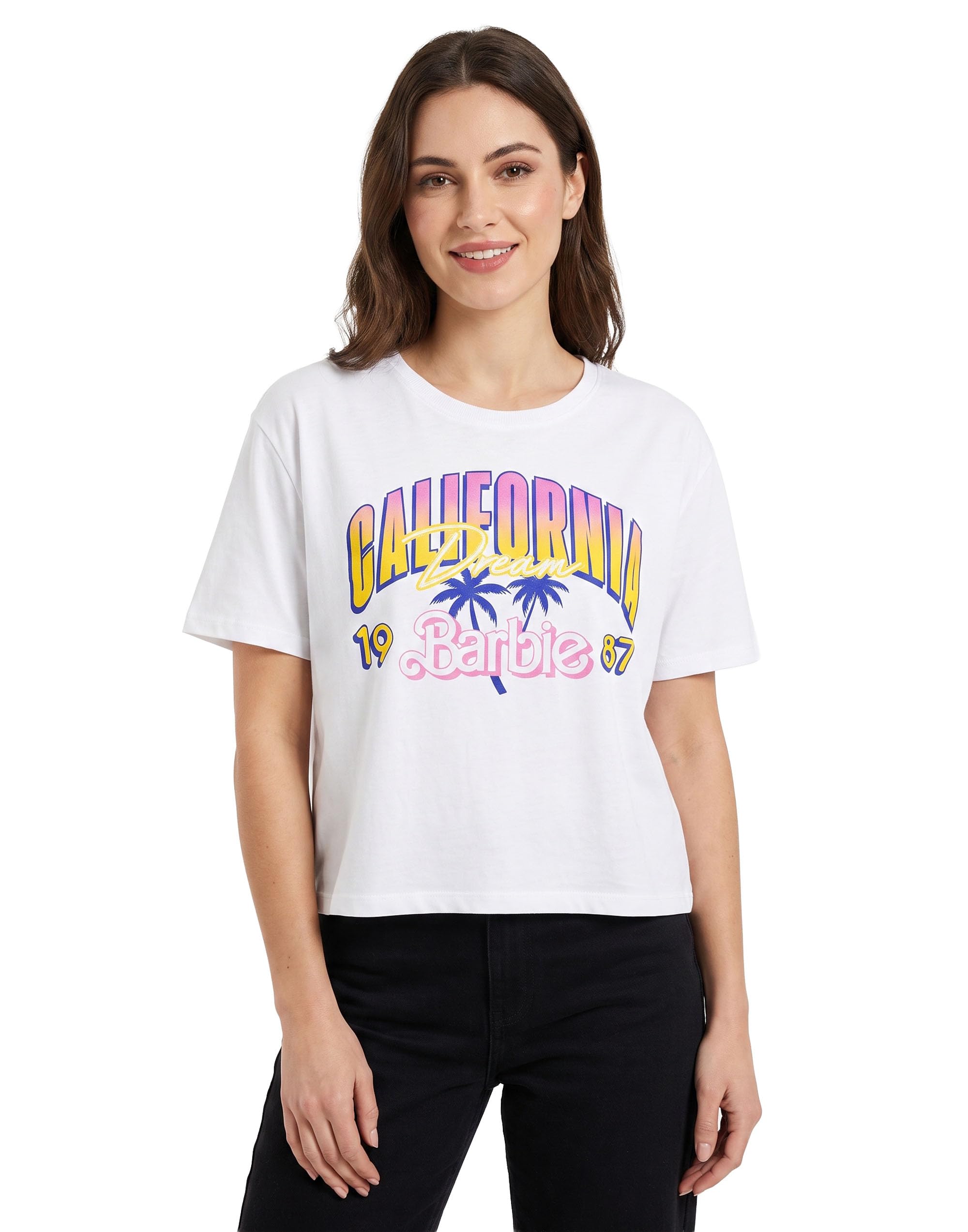 Vanilla Underground Women's White Barbie California Dream Cropped Short Sleeved T-Shirt - X-Large