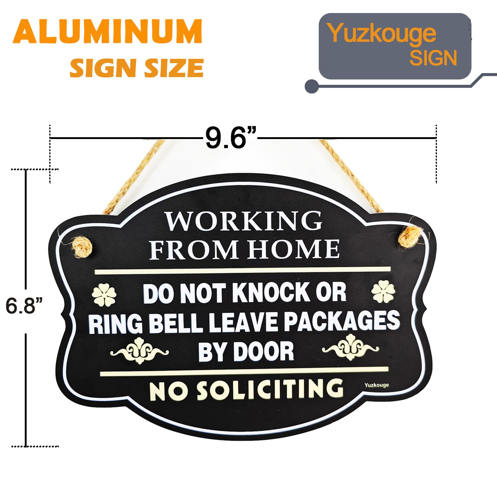 Yuzkouge Working From Home Sign, No Soliciting, PVC Material, 10” x 7” Double-Sided Privacy Sign for Door Black, Minimalist Style - Image 2