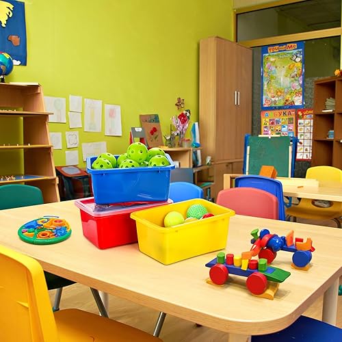 Vista 7 de Nicunom Paquete de 6 cubos pequeños con tapas, contenedores de plástico de 5 cuartos de galón, contenedores de almacenamiento de juguetes coloridos