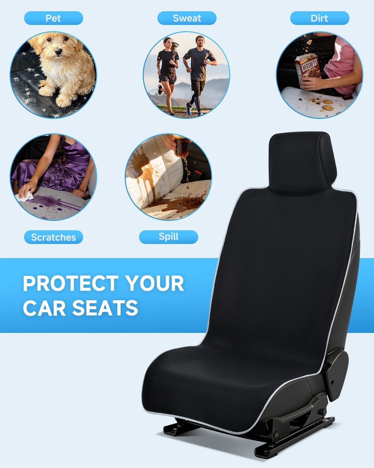 Waterproof Neoprene Car Seat Cover with Extended Seat Belts & Armrest Box Pads ,Universal Fit Sweatproof Non-Slip Seat Protector for Post Gym, Run, Crossfit, Yoga and Pet Protection(Black, 1 Pack)