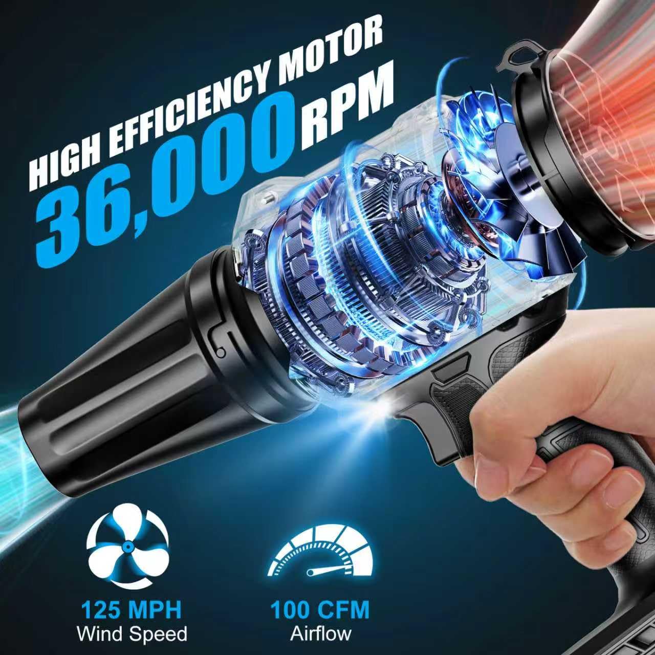 Soffiatore per foglie senza fili compatibile con batteria Milwaukee da 18 V, motore brushless (solo utensile), 36.000 giri/min, mini soffiatore da giardino a velocità variabile con LED + 2 ugelli, per