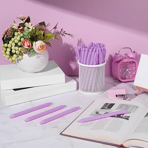 Miniatura 6 de Teling 100 bolígrafos retráctiles, cómodos, bonitos, elegantes, de punta media de 0.039 pulgadas, para suministros de oficina (morado claro)