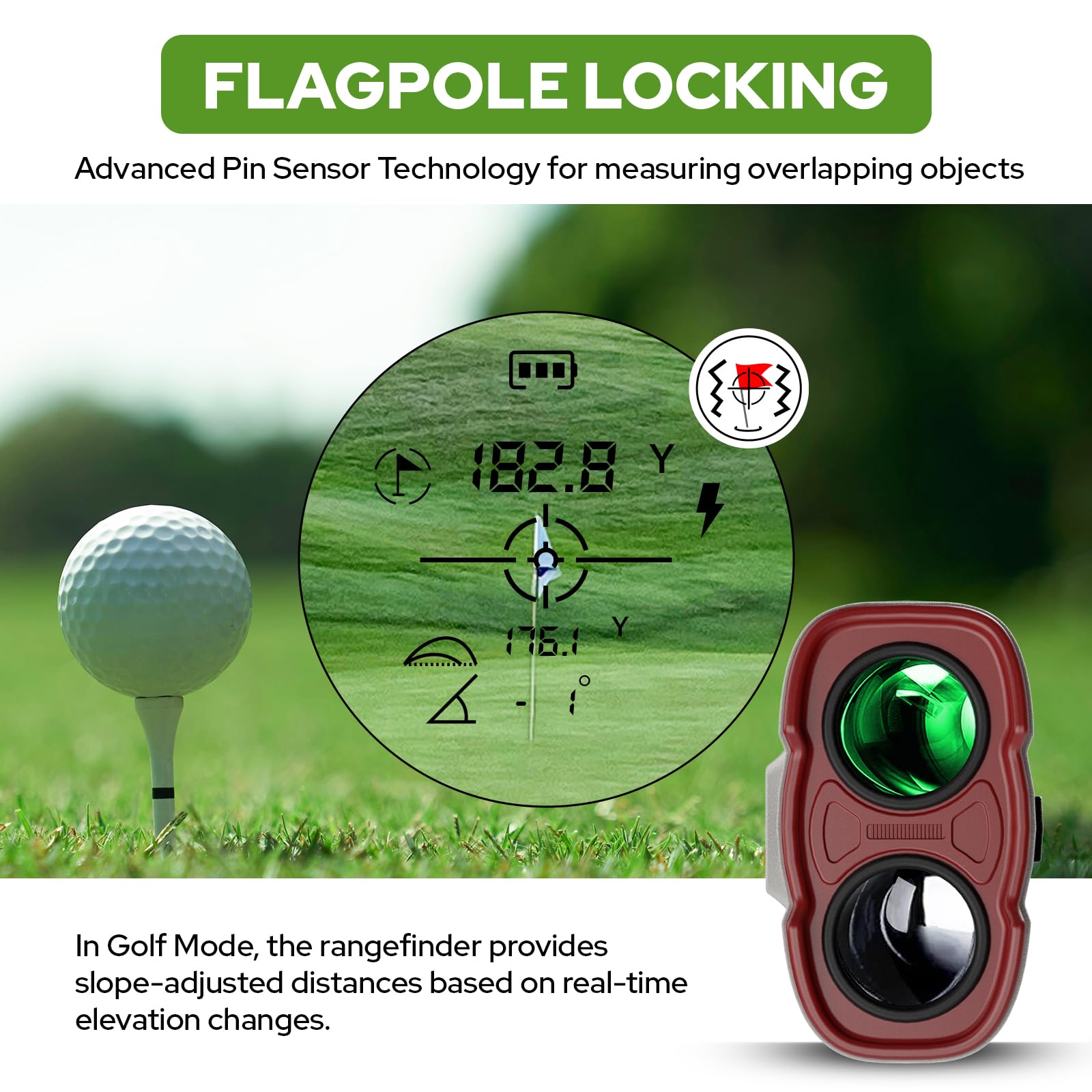 Télémètre de golf avec pente, télémètre laser de 1 200 m avec vibration de verrouillage de poteau de drapeau de haute précision, grossissement 7x, batterie rechargeable